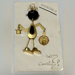 Chic Gold and Black Chef Brooch